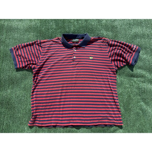 Masters Collection Mens Size XL Golf Polo Red/Navy Stripe Shirt - Picture 1 of 9